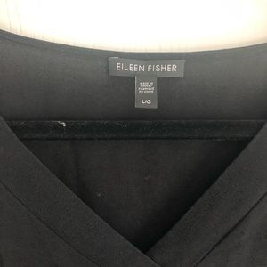 Eileen Fisher black silk crepe flutter sleeve v